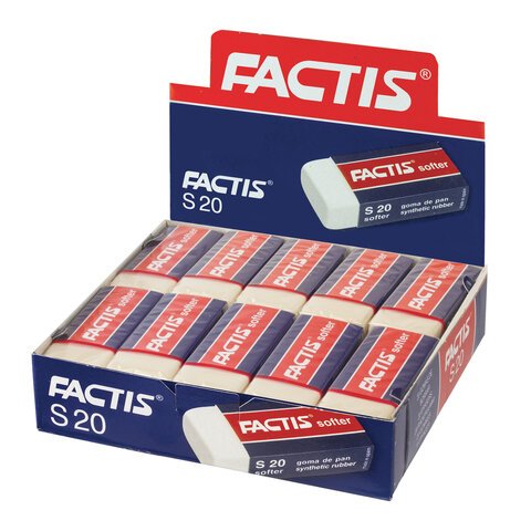 Резинка стирательная FACTIS Softer S 20 (Испания), 56×24×14 мм, картонный держатель, синтетический каучук
