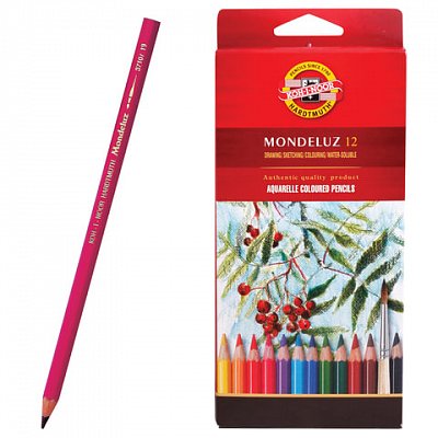 Карандаши цветные акварельные художественные KOH-I-NOOR «Mondeluz», 12 цветов, 3.8 мм, заточенные, европодвес