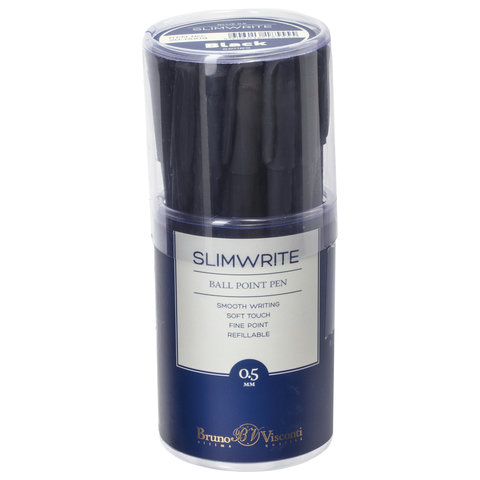 Ручка шариковая BRUNO VISCONTI «SlimWrite», «Black», СИНЯЯ, корпус черный, узел 0.5 мм, линия письма 0.3 мм