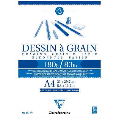 Скетчбук 30л. А4 на склейке Clairefontaine «Dessin a grain», 180г/м2, мелкозернистая