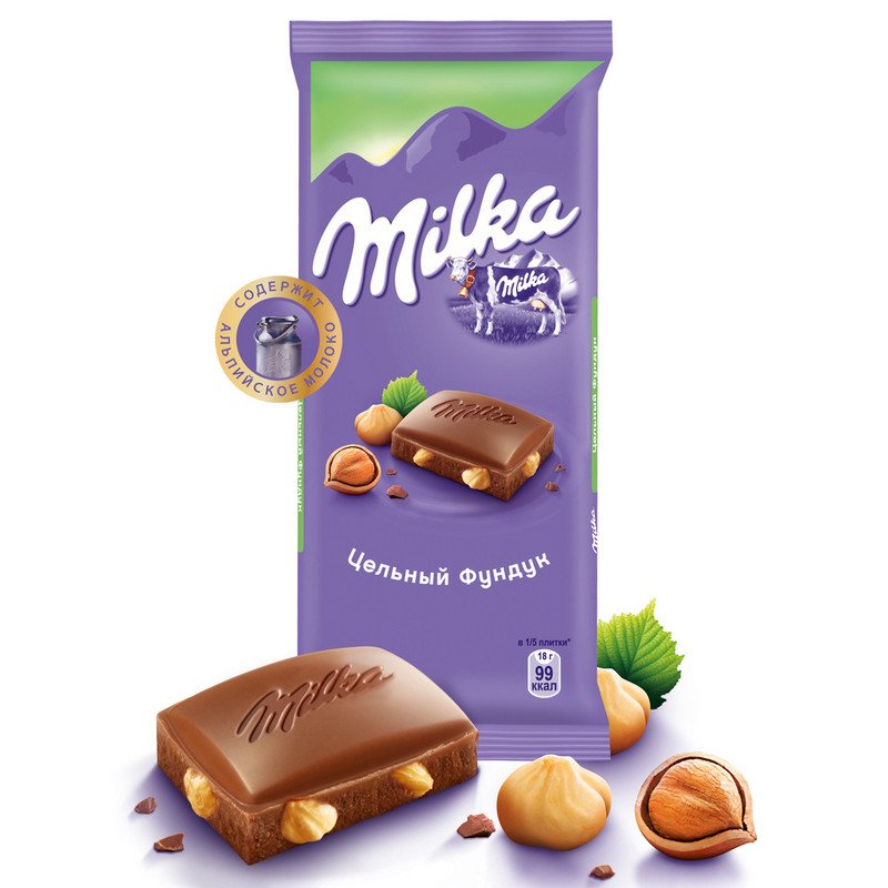 Шоколад плиточный Milka, молочный с цельным фундуком (100г) арт. 13347 ...