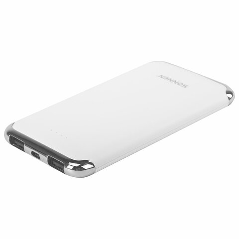 Аккумулятор внешний 6000 mAh SONNEN POWERBANK K611, 2 USB, литий-полимерный, белый