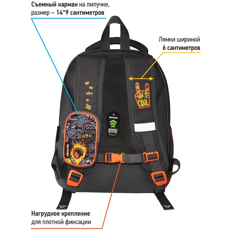 Ранец Berlingo Expert Plus «Monster family» 38×29×15см, 2 отделения, 2 кармана, анатомическая спинка