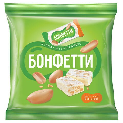 Конфеты БОНФЕТТИ из ванильной нуги с арахисом, 500 г, пакет