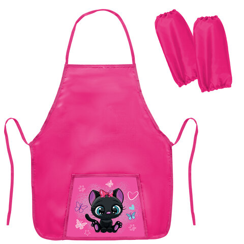 превью Фартук с нарукавниками для уроков труда ПИФАГОР, 1 карман, 46×54 см, «Black kitten»