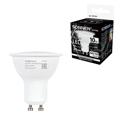 Лампа светодиодная SONNEN EXTRA, 10 (90) Вт, GU10, софит, нейтральный белый, 30000 ч, LED MR16-GU10-10W-4000