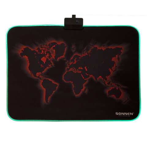 Коврик для мыши игровой с подсветкой SONNEN «LIGHTING», резина+ткань, 350×270х4 мм, чёрный