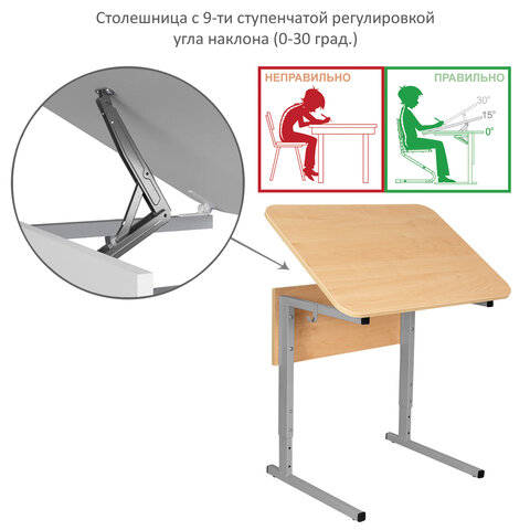 Стол-парта 1-местныйрегулируемый уголСУТ.54-01600×500х640-780 ммрост 4-6серый каркасЛДСП клён