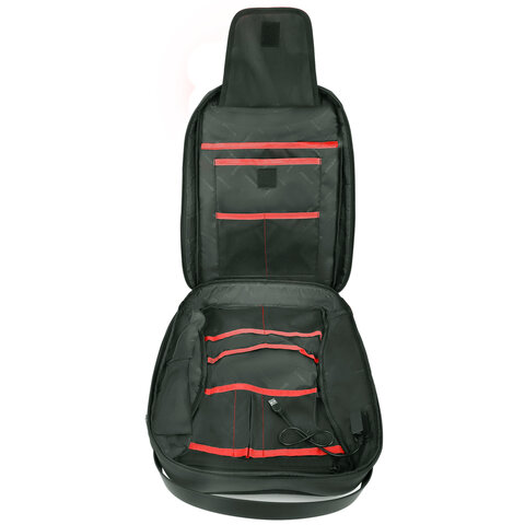 Рюкзак HEIKKI HIGH TECH (ХЕЙКИ) с отделением для ноутбука, USB-порт, черный, 46×30x10 см
