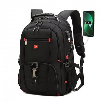 Рюкзак GERMANIUM UPGRADE Max, 3 отделения, отделение для ноутбука, USB-порт, UP-5, черный, 49×34х24 см