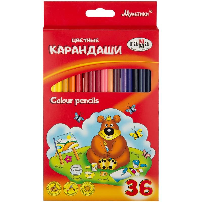 Карандаши цветные ГАММА «Мультики», 36 цветов, заточенные, трехгранные, картонная упаковка