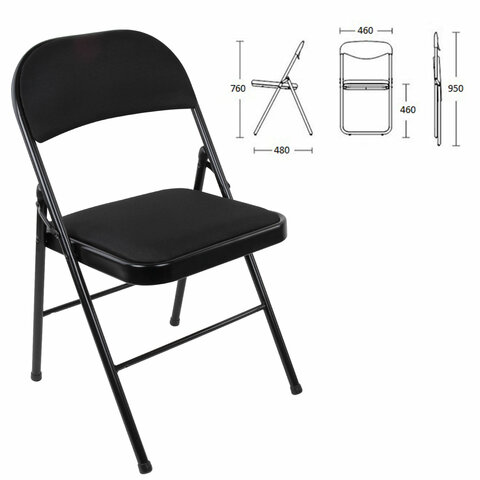 Стул складной BRABIX «Golf Plus CF-003 КОМФОРТ», чёрный каркас, чёрная ткань
