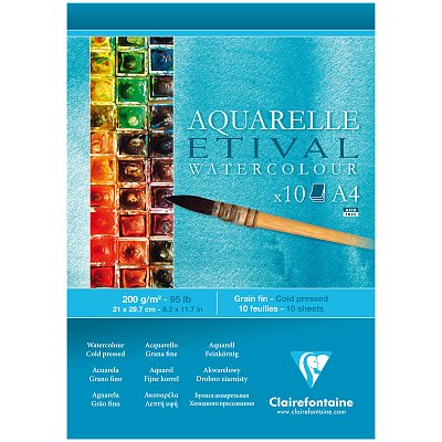 Альбом для акварели 10л., А4, на склейке Clairefontaine «Etival», 200г/м2, холодное прессование