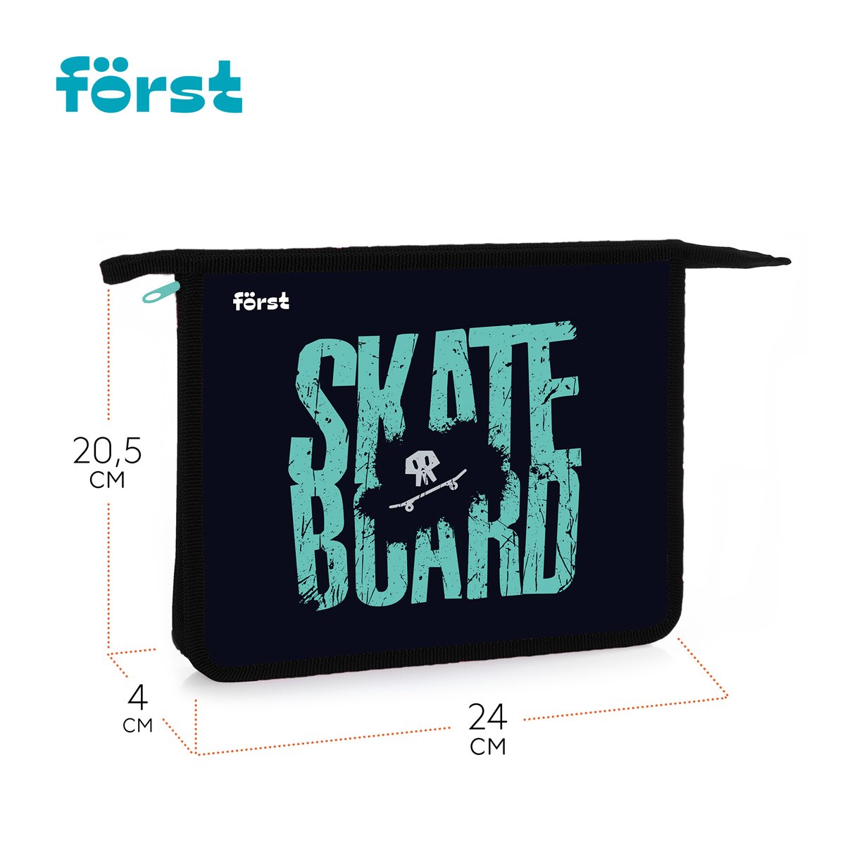 Папка для тетрадей 1 отделение, А5 Först «Skateboard», 240×205×40мм, пластик, на молнии