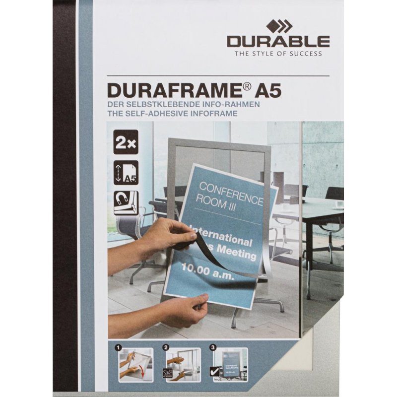 Рамка А5 серебро самокл.осн. DURABLE Magaframe 487123 2шт