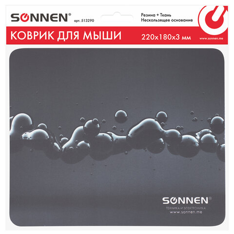 Коврик для мыши SONNEN «DROPS», резина + ткань, 220×180х3 мм