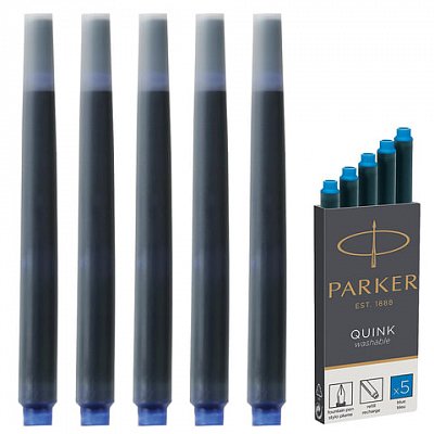 Картриджи чернильные PARKER «Cartridge Quink», КОМПЛЕКТ 5 шт., смываемые чернила, синие