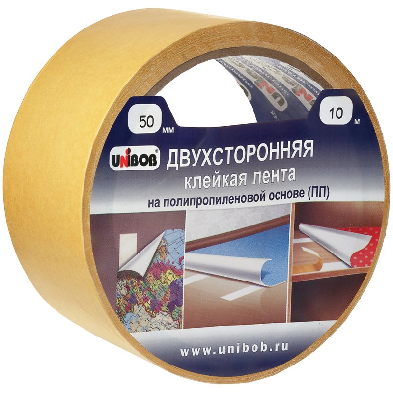 Клейкая лента двусторонняя монтажная прозрачная Unibob 50 мм x 25 м