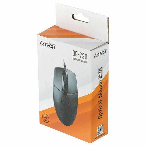 Мышь проводная A4TECH OP-720, USB, 2 кнопки + 1 колесо-кнопка, оптическая, черная