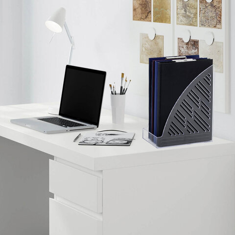 Лоток вертикальный для бумаг BRAUBERG «Standard+», 250×90×300 мм, прозрачный, 237227