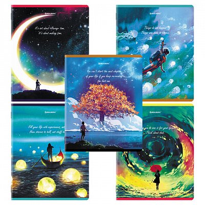Тетради КОМПЛЕКТ 5 шт., А5, 96 л., BRAUBERG, скоба, клетка, глянцевый лак, «Dream World»