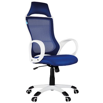 Кресло игровое Helmi HL-S05 «Podium», ткань/сетка синяя, пластик белый