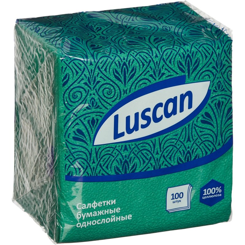 Салфетки бумажные Luscan 1-слойные (24×24 см, зеленые, 100 штук в упаковке)