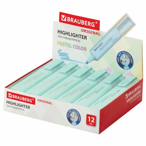 Текстовыделитель BRAUBERG «ORIGINAL PASTEL», БИРЮЗОВЫЙ, линия 1-5 мм