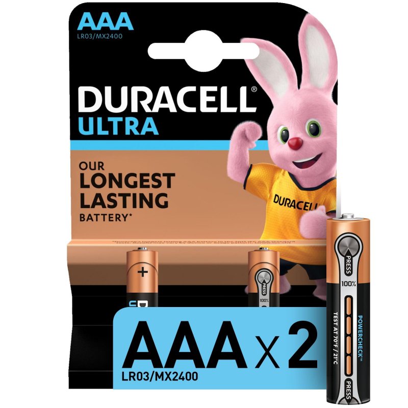 Батарейки Duracell UltraPower мизинчиковые AAA LR03-2BL (2 штуки в упаковке)