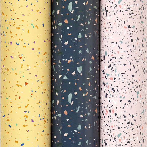 превью Бумага упаковочная мелованная НАБОР 3 шт., «Terrazzo», 70×100 см, 3 дизайна, ЗОЛОТАЯ СКАЗКА