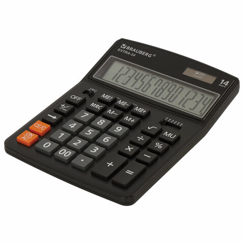 Калькулятор настольный BRAUBERG EXTRA-14-BK (206×155 мм), 14 разрядов, двойное питание, ЧЕРНЫЙ