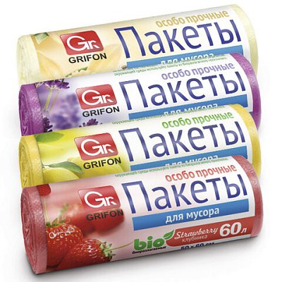 Мешки для мусора «Арома» 60 л, в рулоне, ассорти 20 шт., ПНД, 56×53.5 см, 9 мкм, GRIFON