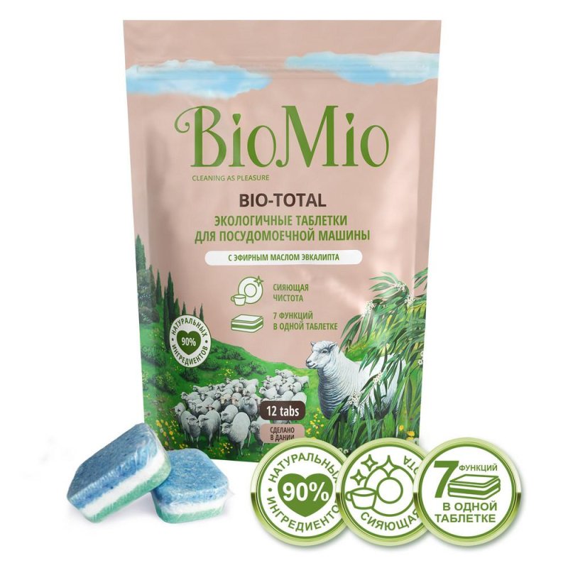Таблетки для посудомоечных машин BioMio Bio-Total Эвкалипт (12 штук в упаковке)