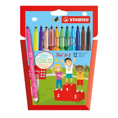 Фломастеры STABILO «Trio», 12 цветов, трехгранная зона обхвата, толщина линии 0.7 мм, пластиковый футляр