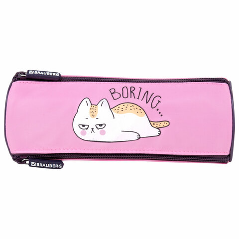 Пенал BRAUBERG, 3 отделения, нейлон, 21×7х7 см, «Lazy cat»