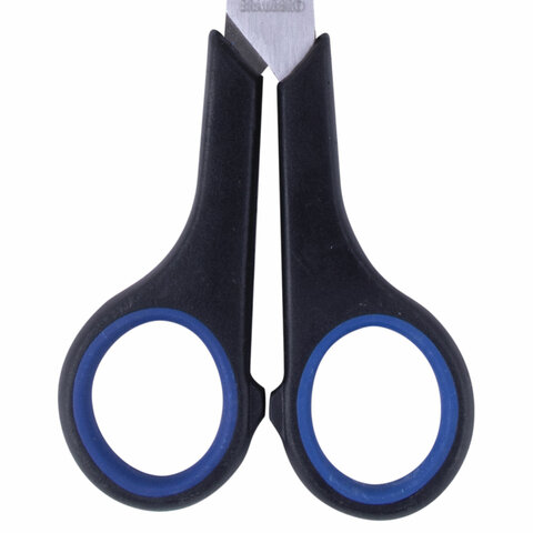 Ножницы BRAUBERG «Soft Grip», 165 мм, резиновые вставки, серо-зеленые, 3-х стор. заточка,. карт. уп. с подв.