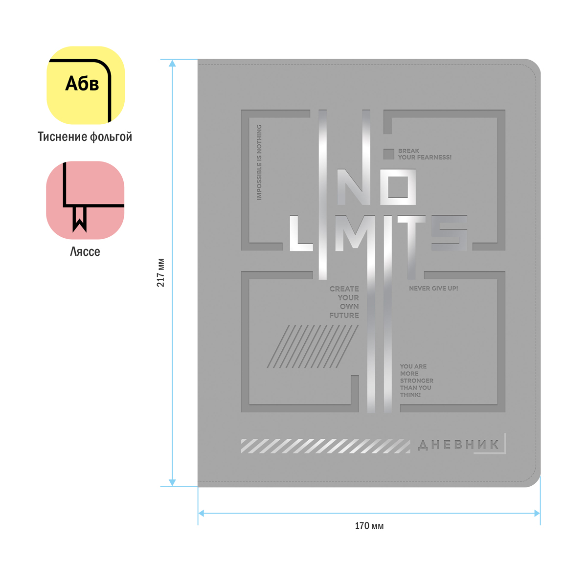 Дневник 1-11 кл. 48л. ЛАЙТ ArtSpace «No lmits», иск. кожа, тиснение фольгой, ляссе