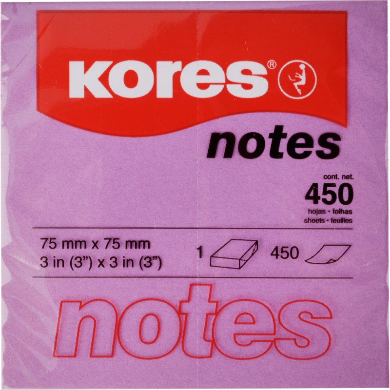 Стикеры Kores CUBO 75×75мм, смешан. неон. цв. (фиол, желт, син, зелен) 450л 48464