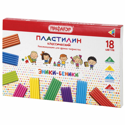 Пластилин классический ПИФАГОР «ЭНИКИ-БЕНИКИ» 18 цветов270 гсо стекомкартонная упаковка105036