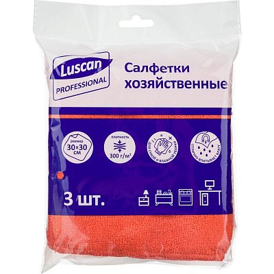 Салфетки хозяйственные Luscan Professional 300г/м2 30×30см 3шт/уп красные