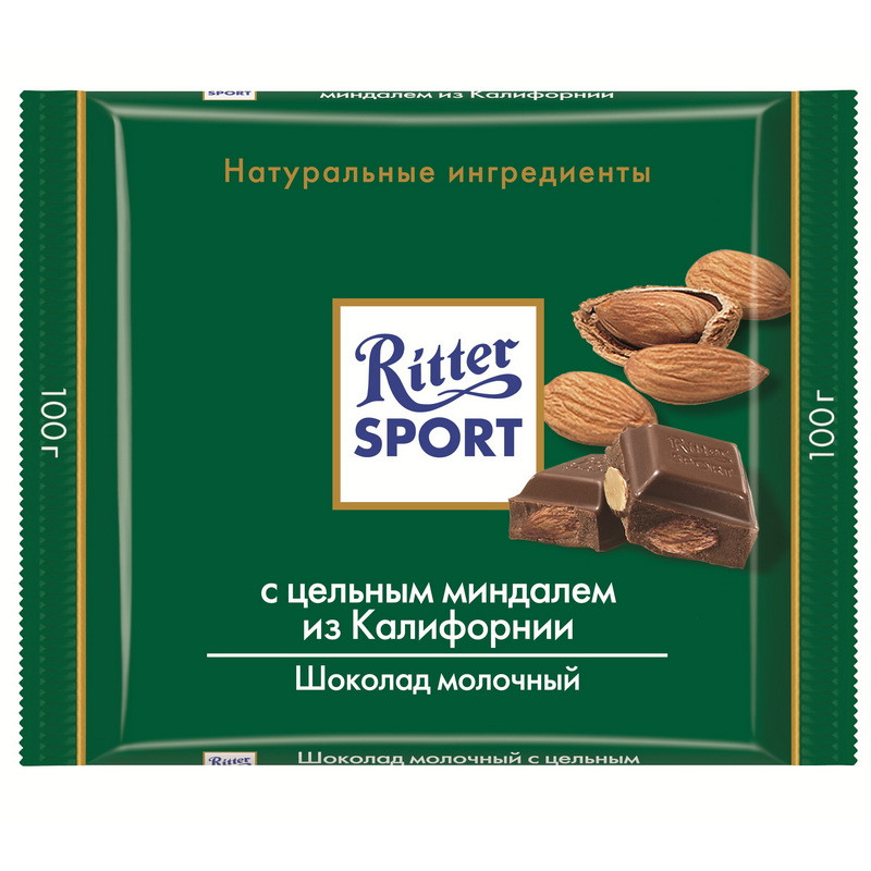 Шоколад Ritter Sport молочный цельный миндаль 100г арт. 22219 - купить в Москве оптом и в розницу в интернет-магазине Deloks