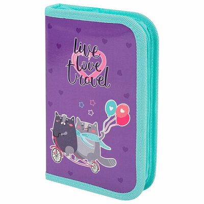 Пенал ПИФАГОР, 1 отделение, ламинированный картон, 19×11 см, «Bike cats»