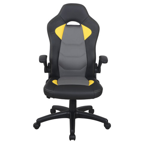 Кресло компьютерное BRABIX «Skill GM-005»откидные подлокотникиэкокожачерное/желтое532494