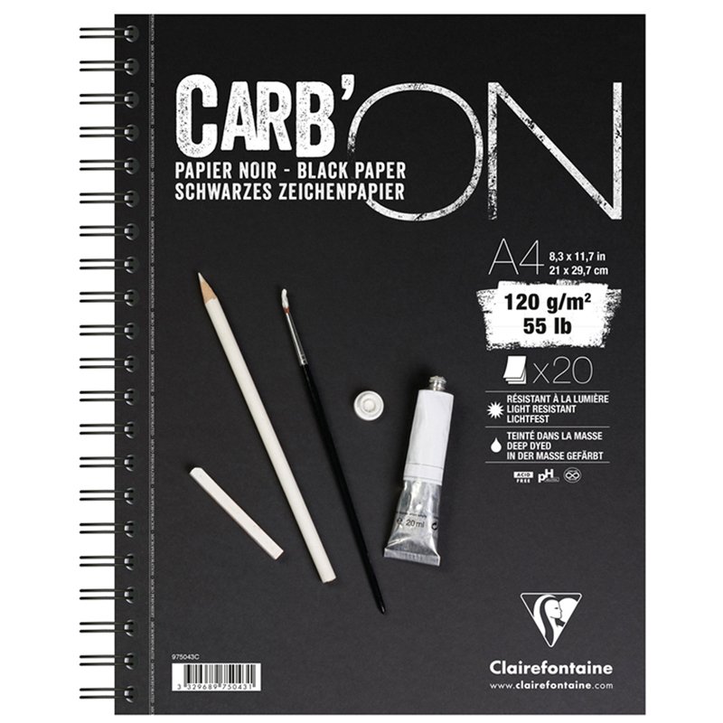превью Скетчбук-тетрадь 20л. А4 на гребне Clairefontaine «Carb'ON», 120г/м2, мелкозерн., черный