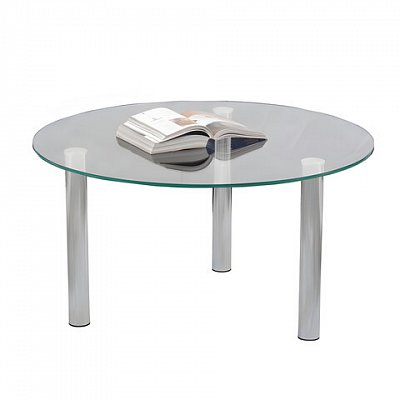 Стол журнальный, стекло/металл, Кристалл - ОМ, 800×800×417 мм, хром