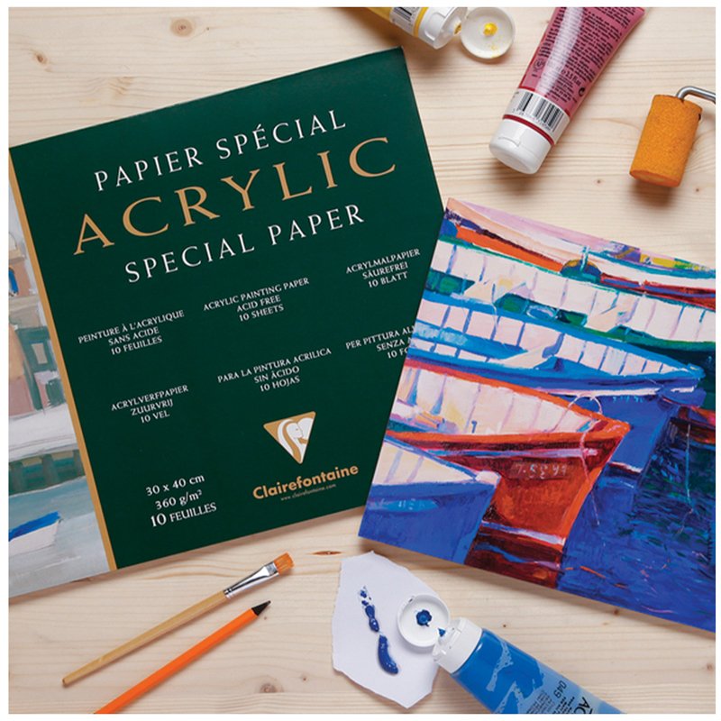 Бумага для акрила 10л. 420×560мм Clairefontaine «Acrylic», 360г/м2, склейка по 4-м сторонам