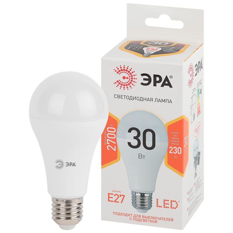 Лампа светодиодная ЭРА STD LED A65-30W-827-E27 E27 / Е27 30Вт теплый свет