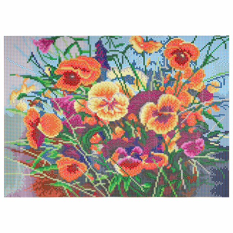 Картина стразами (алмазная мозаика) 30×40 см, ОСТРОВ СОКРОВИЩ «Букет с анютками», без подрамника