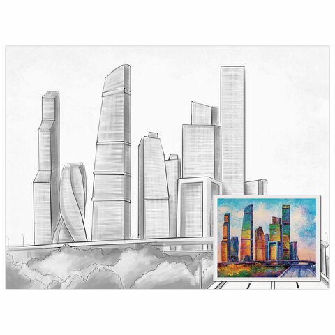 превью Холст на картоне с контуром BRAUBERG ART «CLASSIC» «МЕГАПОЛИС», 30×40 см, грунтованный, хлопок, 191543