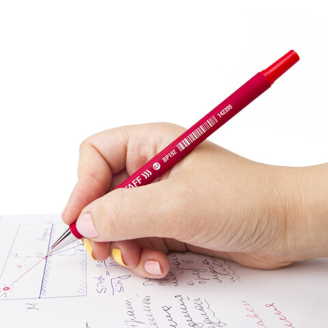 Ручка шариковая STAFF, КРАСНАЯ, корпус прорезиненный красный, узел 0.7 мм, линия письма 0.35 мм